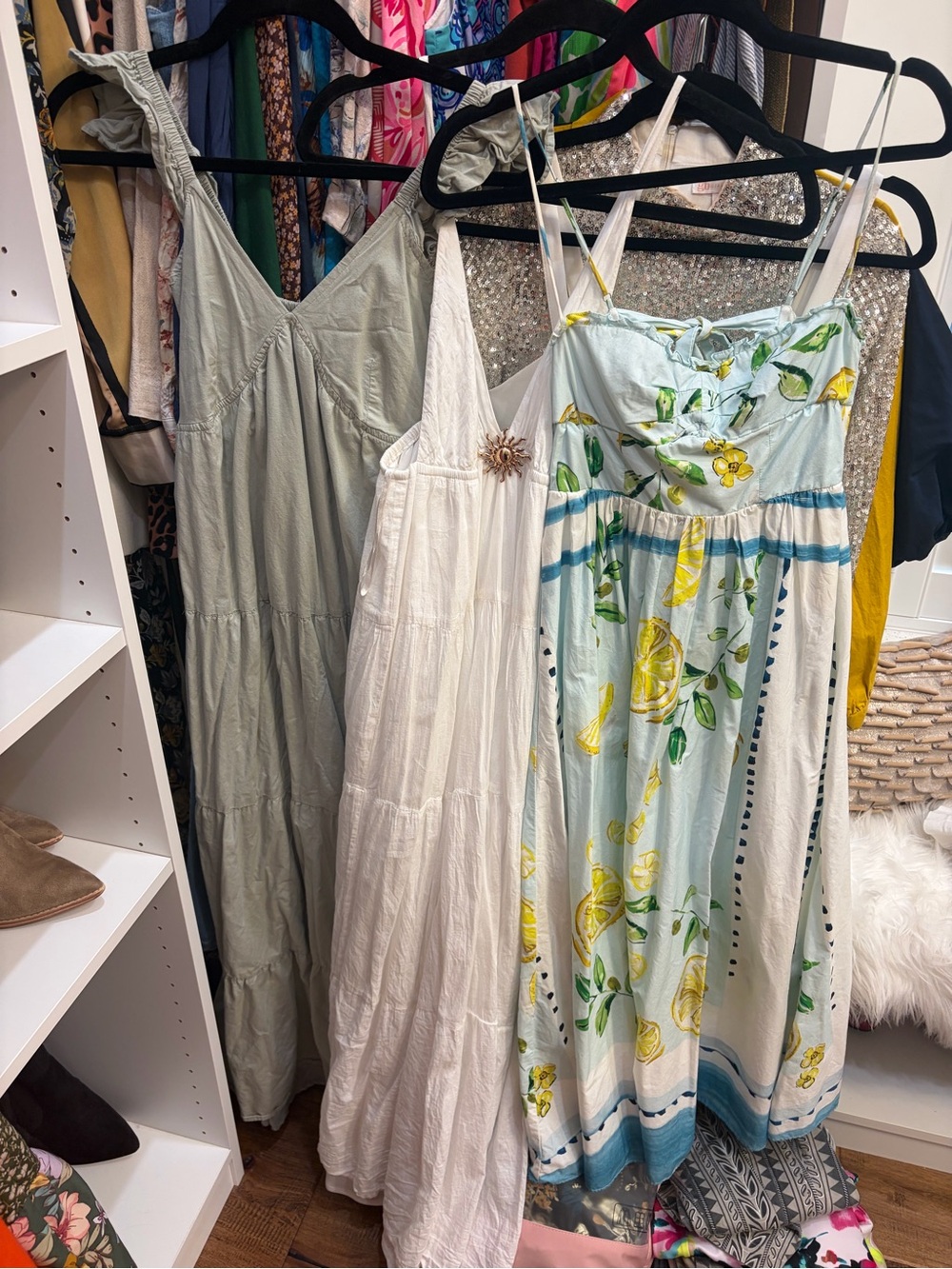 Zara Light Blue and Yellow Lemon Print Maxi Dress